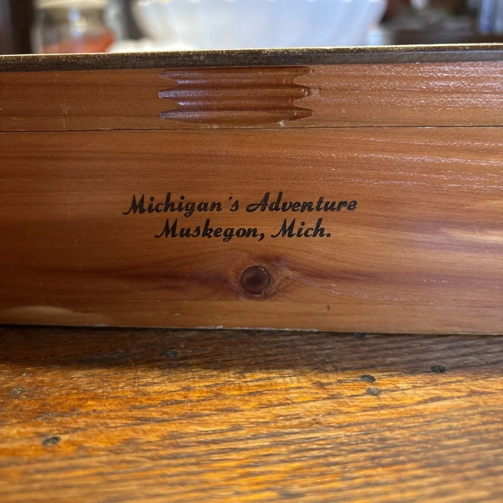 Vintage Kitten Cat Souvenir Cedar Wood Box Travel History Michigan Adventures